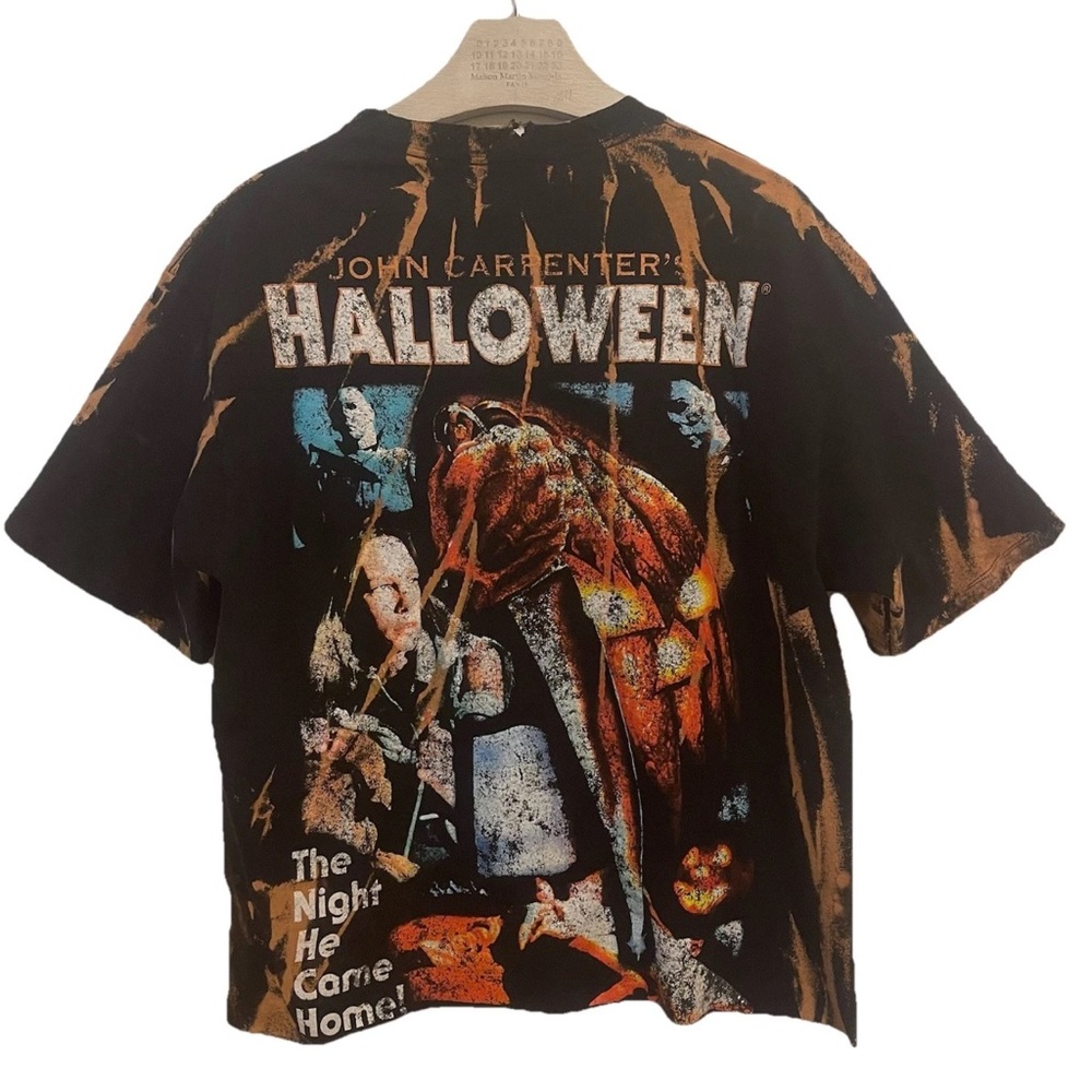 Halloween Movie Shirt Tee Mens Large CUSTOM Bleach Dye Distressed Cropped New